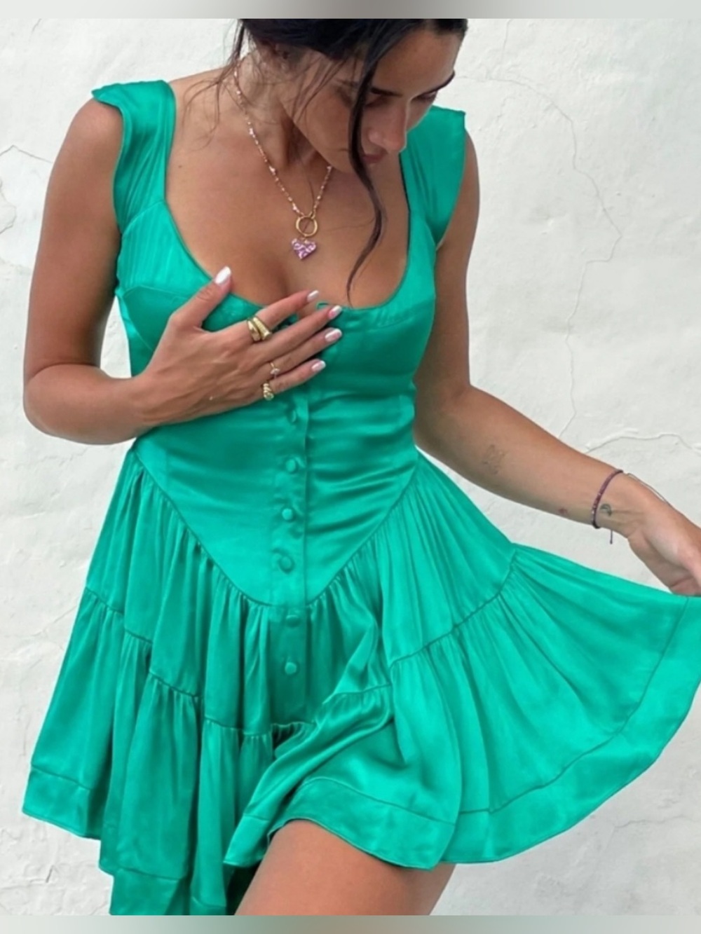 NWT 💕 VANESSA MOONEY Elisabeth Romper Dress Emerald Green Satin Medium